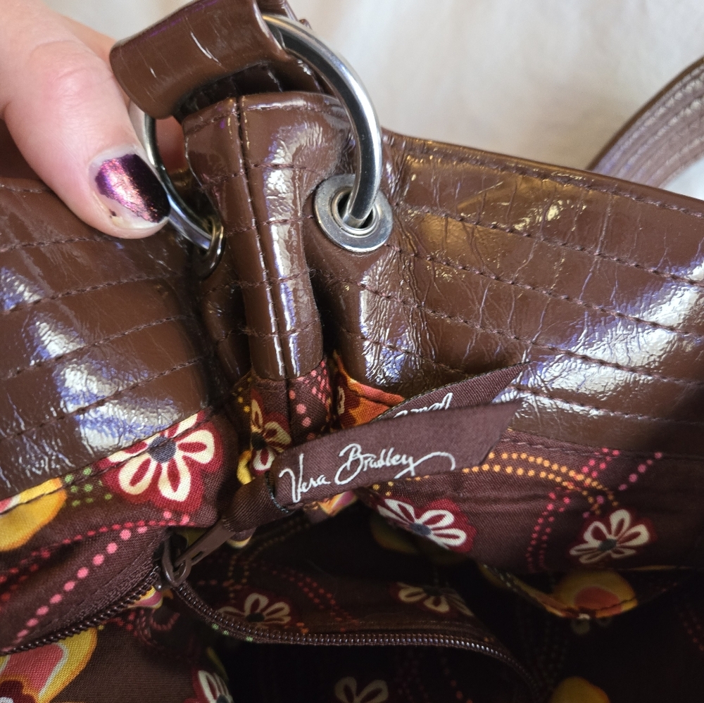 Vera Bradley warm pink & brown 70s florals mini tote bag - Picture 9 of 13